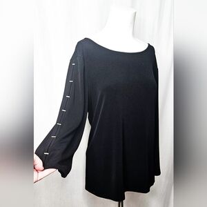 Investments Black Long Sleeve Silver Bar Detaisl Blouse Dillard's Size L